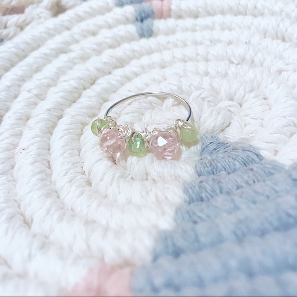 💕Lovely Handcrafted Silver Light Pink+Peridot💍 - Picture 3 of 14